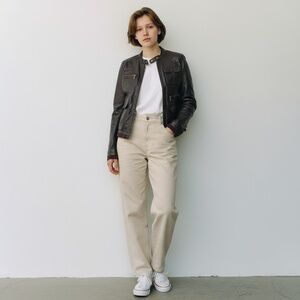 Promod women's leather vintage jacket in black